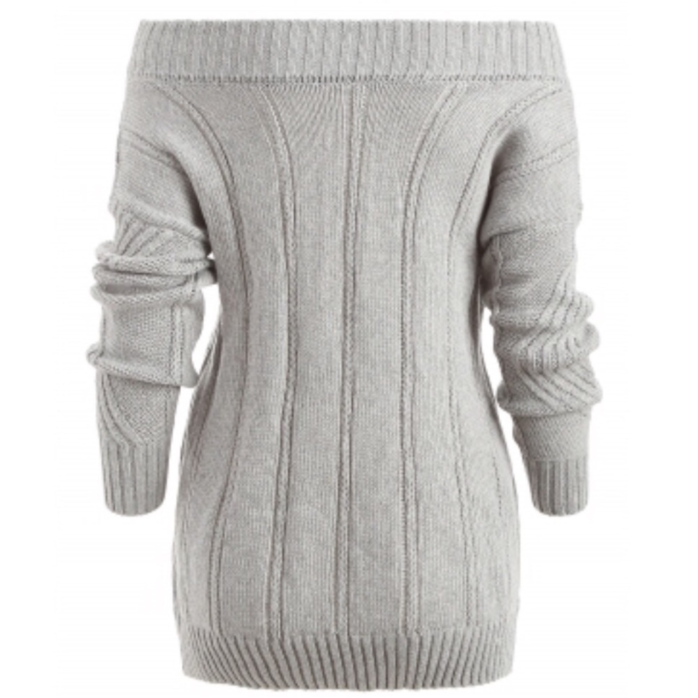 Off Shoulder Pullover Sweater Gray - image 3